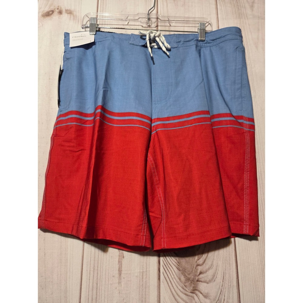 Goodfellow & Co Mens 9 Inch Board Shorts Blue‎ Red Colorblock Swim Trunks L NEW